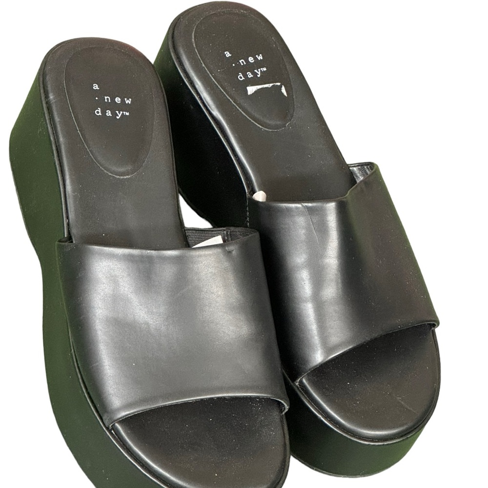 Ladies Black Open Toe Platform Slide Sandals Shoe… - image 3